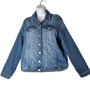 Nanette Lepore Denim Jean Jacket XL Blue Button Front Stretch Minimalist Y2K